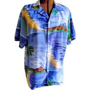 Shoreline Hawaii Mens Shirt L Vintage Aloha Islands Palm Tree USA Beach Resort